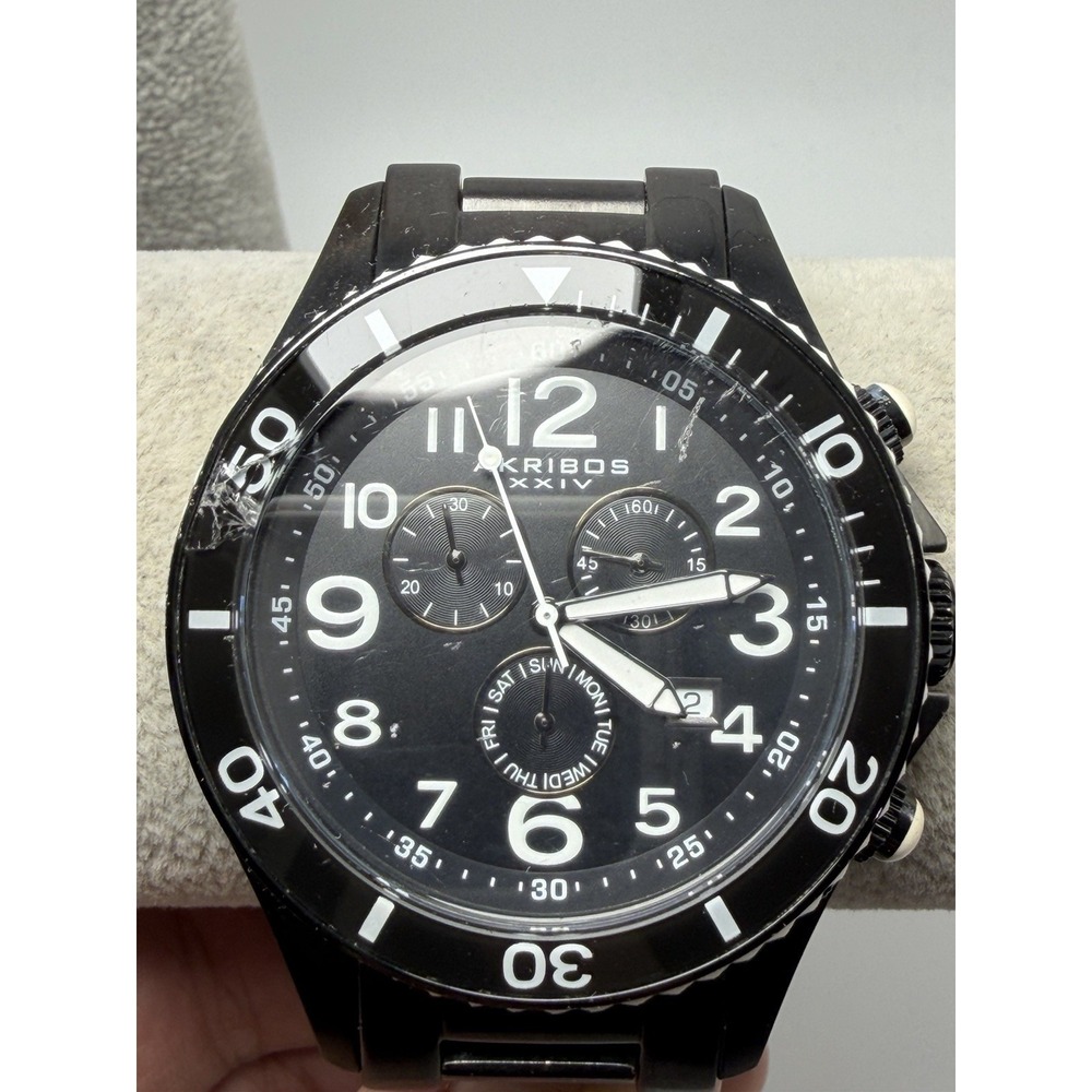 Akribos XXIV AK616WT Chipped Face New Battery Mens Chronograph Watch 46MM 7"